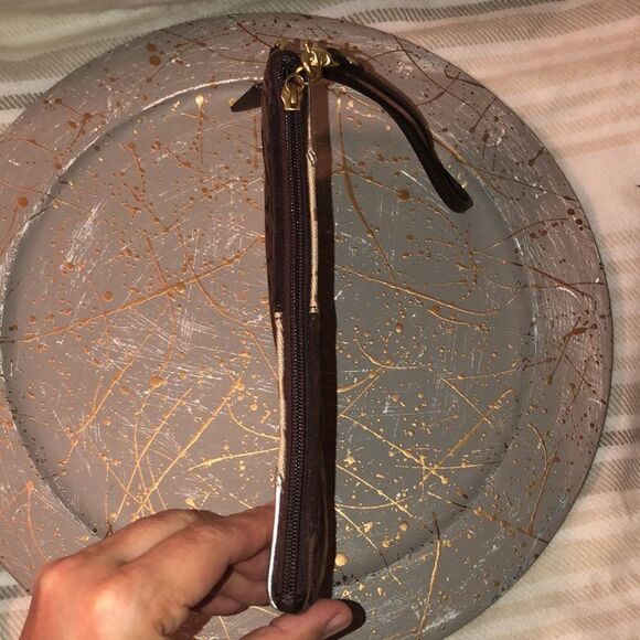 Coach Tan Brown Gold Coach Logo Patchwork Clutch Wristlet - Picture 4 of 10